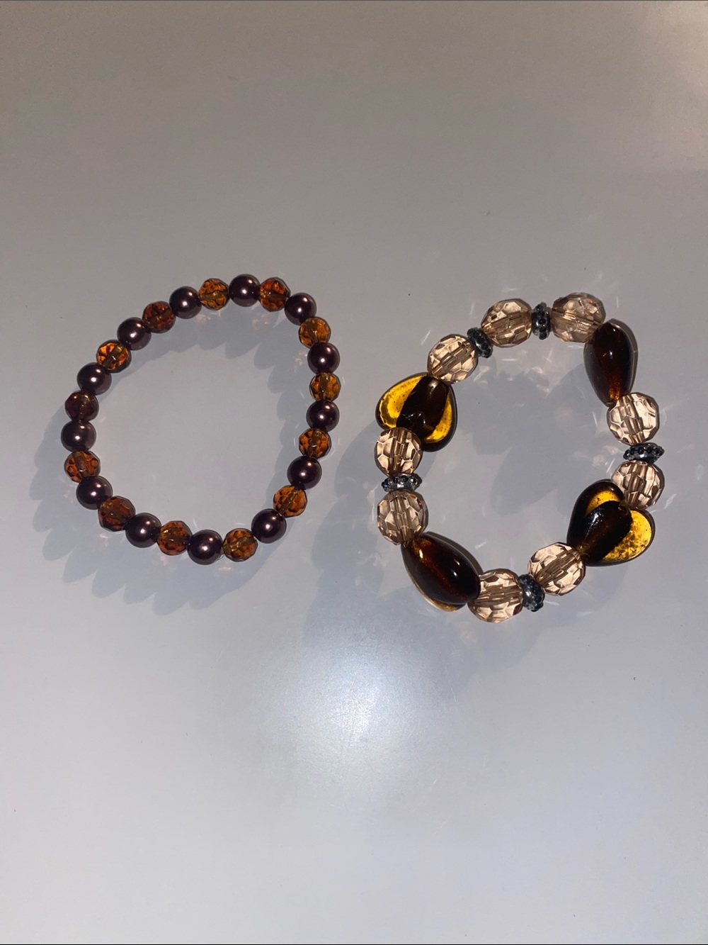 Amber-Tone Beaded Stretch Bracelets - Heart Accent